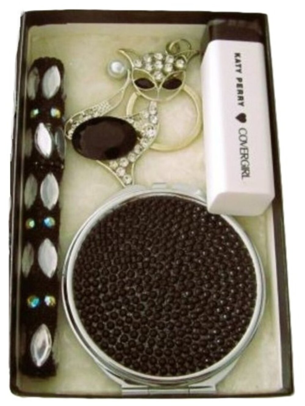Cover Girl Katy Perry Lip Stick Compact Mirror Ink Pen Cat Keychain NEW Black
